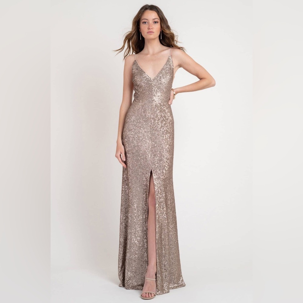 Jenny Yoo Metallic Gold Prom Dress